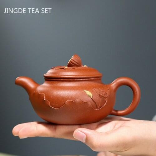 Yixing Antique Handmade Tea Pot Lotus Flower Purple Clay Teapot Kettle Chinese Raw Ore Teaware Tie Guanyin Tea Ceremony 190ml