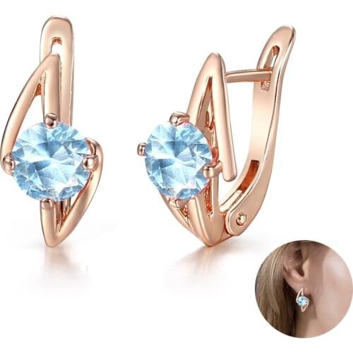 Earrings for Women Ladies 585 Rose Gold Filled Pink Blue Stone Elegant Jewelry Gifts Womens Earrings Party Jewelry LGE260