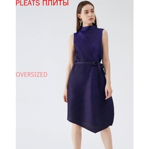 Miyake Plaid Print Dress Set Womens Summer New Style Thin Korean Folded Two-piece Set Pleats Dress Suit Two Piece Suit