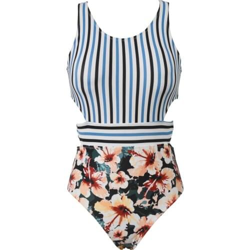 VECENEY Women Floral Print Lace Up at Back One Piece Beach Swimsuit Bathing Suit