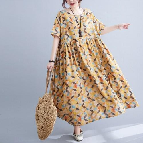 Prairie Chic Dress 2021 New Arrival Short Sleeve Cotton Linen Loose Summer Dress Plus Size Women Travel Casual Maxi Long Dress