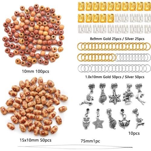 311Pcs/Set Mix Imitation Wood Plastic Crochet hair braid dreadlock Beads rings tube for women men hair Accessories