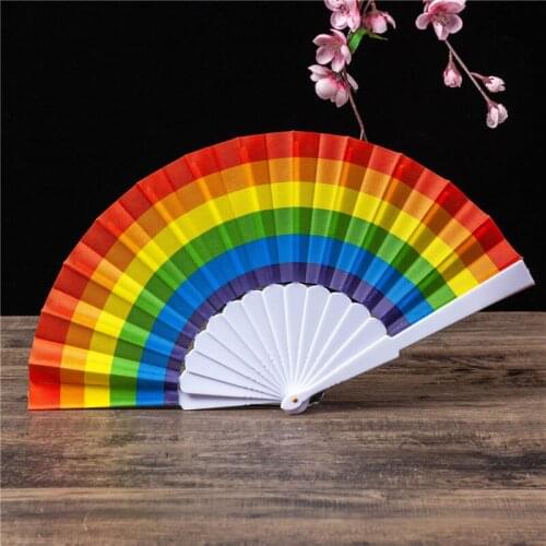 7 inch craft folding fan rainbow flat fan dance fan Spanish fan