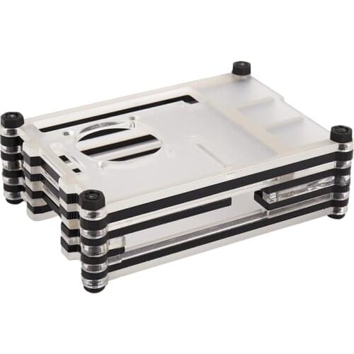 Acrylic Transparent / Clear & Black Case Cover for Raspberry Pi 4 Model B, with Cooling Fan for Raspberry Pi 4B