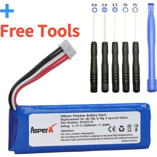 AsperX 3.7V 3200mAh Battery GSP872693 01 Rechargeable Battery Pack for JBL Flip 4, Flip 4 Special Edition