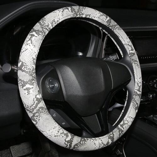 Snake Grain Steering Wheel Cover PU Leather Auto Steering Covers Wheel Hub Cases Protector Rubber Handle Cover Accessories