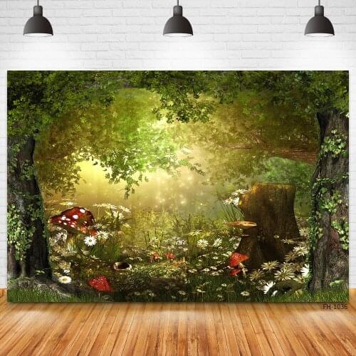 Forest Jungle Mushroom Flowers Birthday Party Backdrops Dreamy Wonderland Backgrounds For Photo Studio Princess Girl Photography