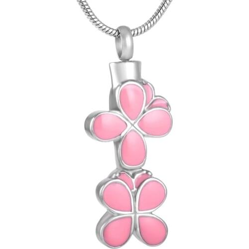 IJD8554 Hot Selling Pink Enamel Flower keepsake charm urn necklace for Female/women,stainless steel cremation jewelry pendants
