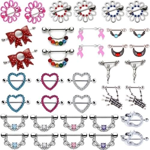 2PCS Flower Nipple Piercing Ring 14G Sexy Heart Nipple Shield Piercing Ring Tepel Piercing Pezon Mujer Women Body Jewelry