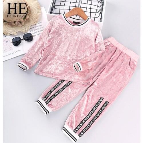 HE Hello Enjoy Autumn Baby Girl Clothes Clothing Sets Stripe Velvet Long-sleeved Top+ Pants 2PCS Sportswear Outfits Girls Suits