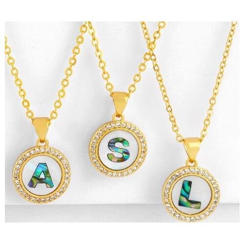 Last name letter A-Z multicolor micro pave cz zircon cubic zirconia necklace Clavicle gold plated Snake Chain Pendant vr646