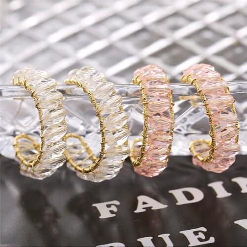 Fashion Luxury Classic Crystal Beads Hoop Earrings For Women Girls Elegant Geometric Circle C Shaped Dangle Earrings Jewelry