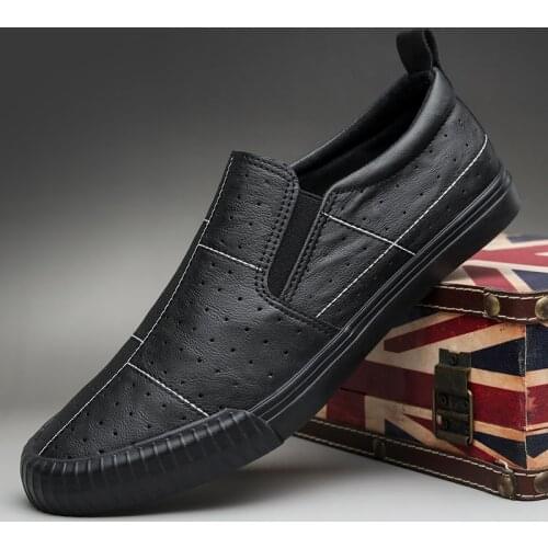 2021 Men Casual Leather Shoes Spring Summer Breathable Fashion Slip-On Cool Microporous Loafers Flat Shoes