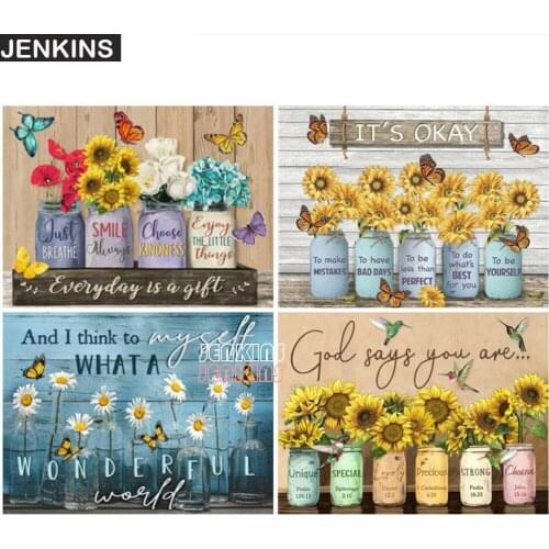 DIY 5D Diamond Painting Kit Sunflower Vase Wall Stickers Embroidery Cross Stitch Flower Butterfly Mosaic Home Decor Wall JENKINS