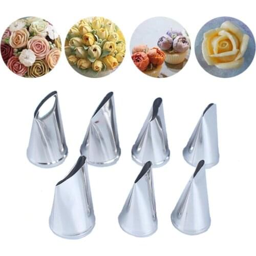 7pc Cake Decorating Tools Stainless Steel Cream Nozzles Icing Piping Tips Rose Tulip Flower Pastry Nozzles Decortor Baking Tools
