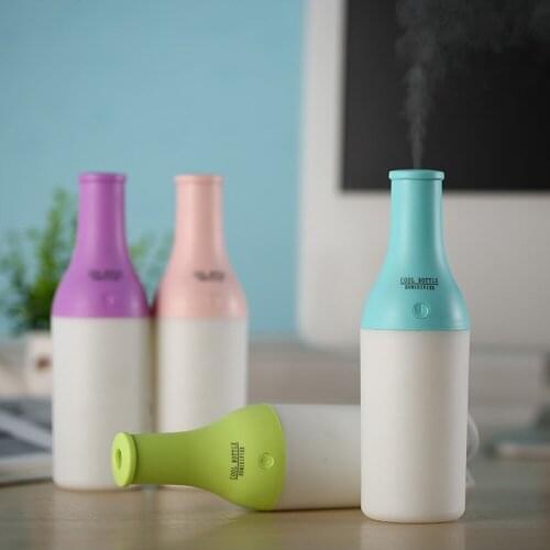 New Creative Bottle Design USB Humidifier Home Office Aromatherapy Diffuser LED Night Light Spray Humidifier Mini Mist Maker
