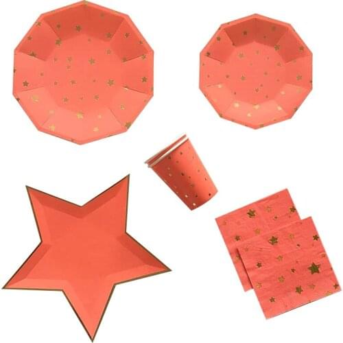 Disposable Tableware Party Supplies 8pcs/1 Pack Five-Pointed Star Paper Plate Paper Cup Paper Towel Birthday Party Decorations