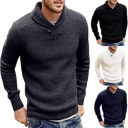 2021 autumn winter sweater European and American large mens sweater solid color Pullover Sweater youth Lapel mens wear