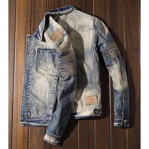 Spring and autumn black cowboy coat male embroidery Europe and the United States street slim jacket personality thread sewing pa