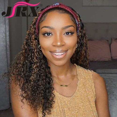 Highlight Wig Honey Blonde Colored Full Machine Made Wig With Head Band Human Hair Ombre Brown Curly Brazilian Remy Headband Wig