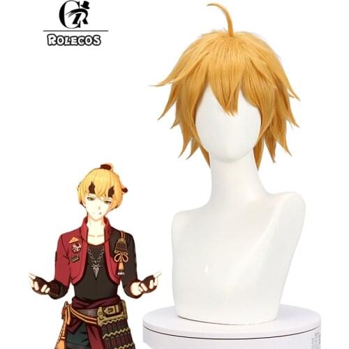 ROLECOS Game Genshin Impact Cosplay Wig Tohma Light Brown Ponytail Hair Halloween Party Carnival Role Play Wigs