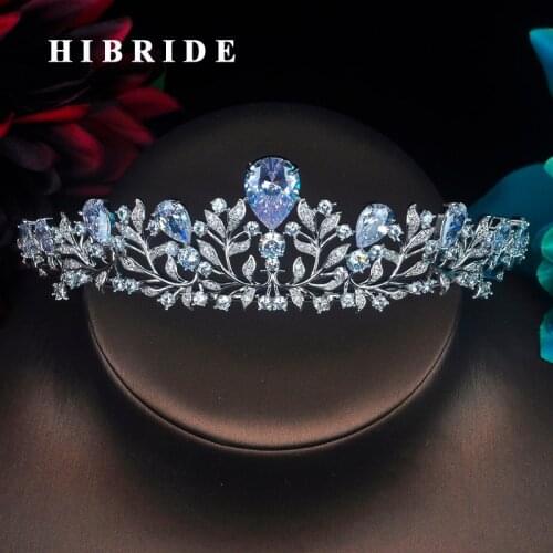 HIBRIDE Fashion Flower Shape Headband Noble Cubic Zircon Crown And Tiaras Bridal Hair Accessories For Wedding Gifts C-60