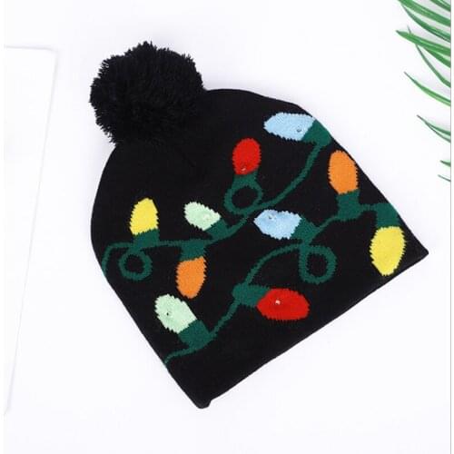 Christmas Hats Sweater Santa Elk Knitted Beanie Hat With LED Light Up Cartoon Patteren Christmas Gift For Kids New Year Supplies