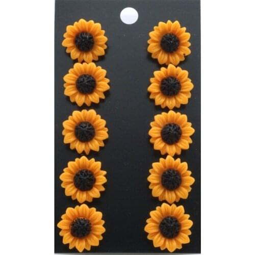 5pairs/set Daisy Sunflower Earrings Stainless Steel Stud 15mm Resin Cabochon Orange Flower Earrings set for Women Jewelry Gift