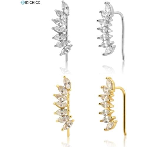 Kikichicc 925 Sterling Silver Climber Thread Pin Earring Clip Ovals Luxury Women Cuffs Jewelry Women Ear Cuff Rocl Punk Crystal