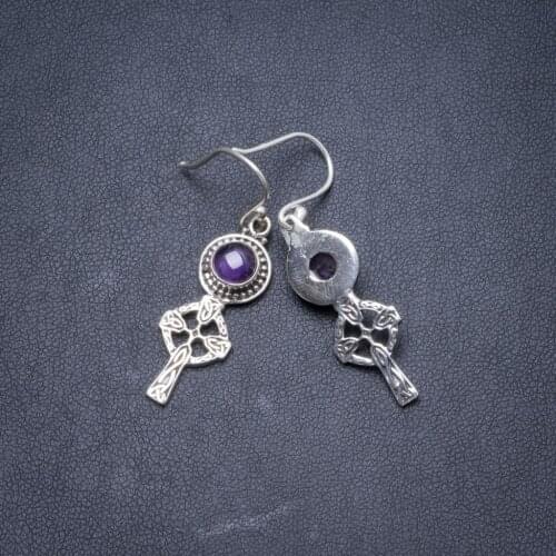 Natural Amethyst Handmade Unique 925 Sterling Silver Earrings 1 3/4" Y2193
