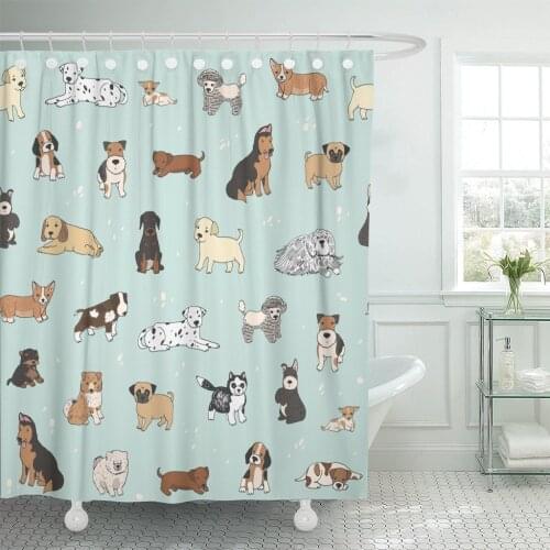 Cocker Cartoon Doodle Puppy Dog Pattern Spaniel Fox Shower Curtains Waterproof Polyester Fabric 72 x 72 inches with Hooks