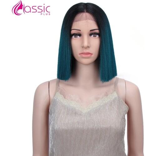 Synthetic Short Straight Bob Wigs For Women Medium Length Hair Cosplay Wig Ombre Black Teal Green Bobo Hair style Classic Plus