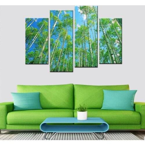 The Birch Forest Modern Spray Paintings Art Prints on Canvas-Green Trees HD Waterproof Canvas Print Wall Decor For Living Room