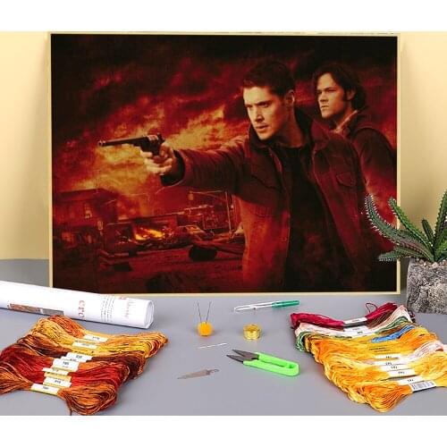 Supernatural Printed Fabric 11CT Cross-Stitch Set DIY Embroidery DMC Threads Knitting Handiwork Handicraft Promotions