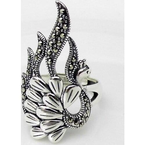 Taiyin original retro national style classic peacock opening ring creative special texture craft light luxury silver jewelry