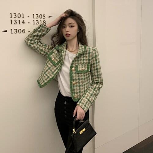 Tweed short coat womens autumn and spring 2021 new ladies fashionable foreign style all-match woolen coat