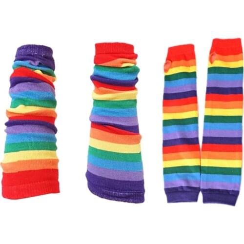 UV Sun Protection Stretchy Knitted Arm Sleeves Tattoo Cover Up Rainbow Colored Sleeve Outdoor Sports Arm Sleeves