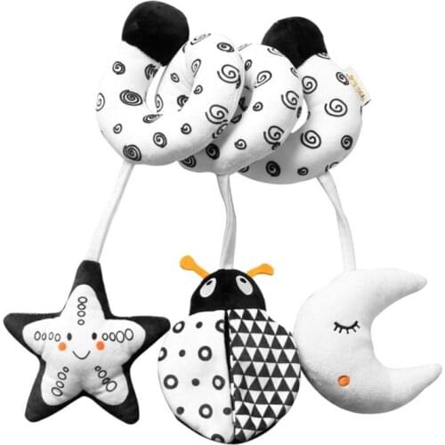 Bite-Free Soft Animal Bell Rattle for Baby Black & White Eye Sensing Interactive Car Seat Toy Rattle Crib Squeaker Doll