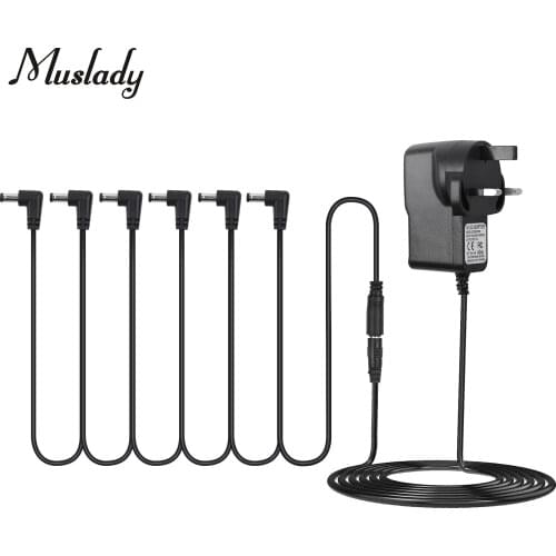 Guitar Effect Universal Power Supply Adapter with 6 Ways Daisy Chain Cable Power Line Right Angle US plug / EU plug / UK plug