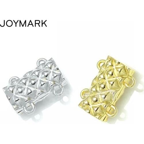 Double-row 925 Silver Flat Magnetic Clasps For Pearl Necklace Sterling Silver Magnet Jewelry Clasp Bracelet Closures SC-MC017