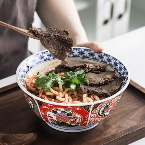 Japanese Style 7.5 inch Ceramic Noodle Bowl Hand Painted Large Size Soup Bowl Salad Bowl Household Instant Ramen Bowl Rice Bowl