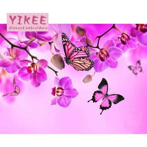 YIKEE Diamond Painting Flowers and Butterflies Home Decor Full Square/Round Drill Resin DIY Mosaic Diamond Embroidery h203