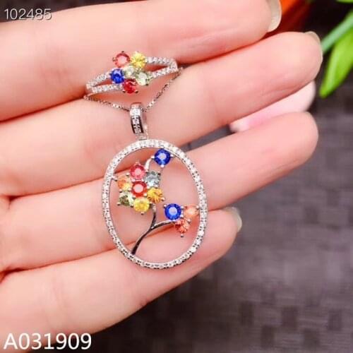 KJJEAXCMY boutique jewelry 925 sterling silver inlaid Natural Colored sapphire ring pendant ladies suit support detection