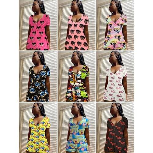 Womens One Piece Jumpsuits Summer Outfits 2021 Plus Size Clothing For Women Powerpuff Girl Cartoon Pajamas Trendy Bodycon Romper