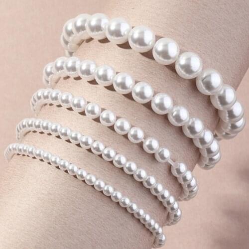 5Pcs Women Bracelet Stretch Multilayer Jewelry Plastic Faux Pearl Beads Bracelet Wedding
