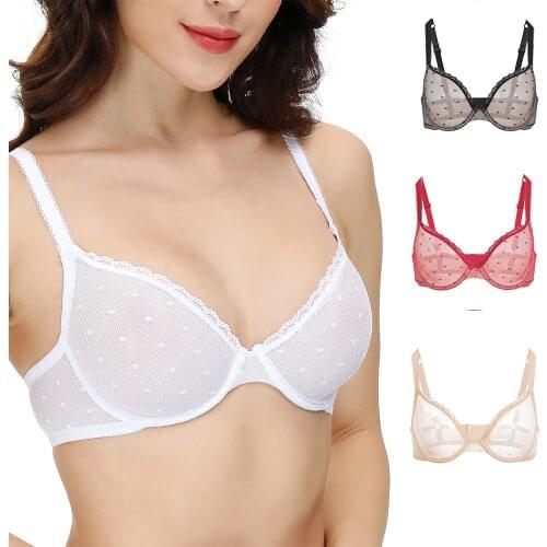 Vgplay See Through Women Bra Ultra-thin Lace Lingerie Unlined Hollow Out Underwear Mesh Plunge Bras for Women Plus Size