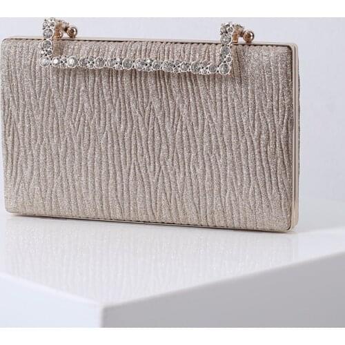 Womens Wedding Clutch Bag Luxury Rhinestone Lock Ladies Handbag Wedding Party Purse Champagne Silver Shoulder Bag ZD1559