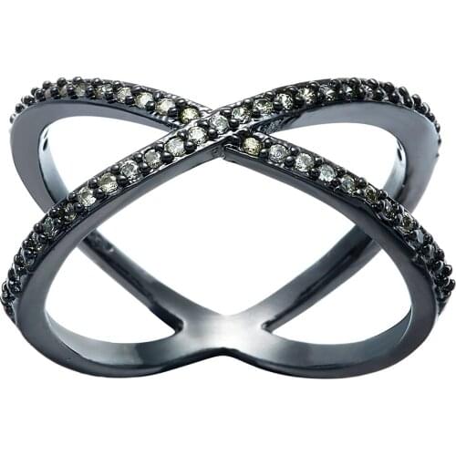 Hainon X Shape Cross Ring New Design Silver Color Black Gold Ring For Women Filled With Zirconia Newest Design Infinite Ring