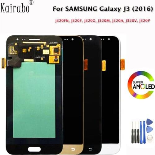 For Samsung Galaxy J3 2016 J320 J320A J320M LCD Display Touch Screen 5.0" Super AMOLED TFT Brightness Adjustable Digitizer +Tool