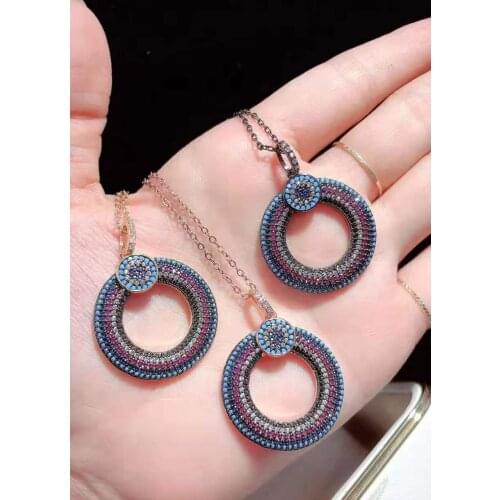 2pcs 18'' Crystal Rainbow CZ Micro Pave Round Pendant Necklace